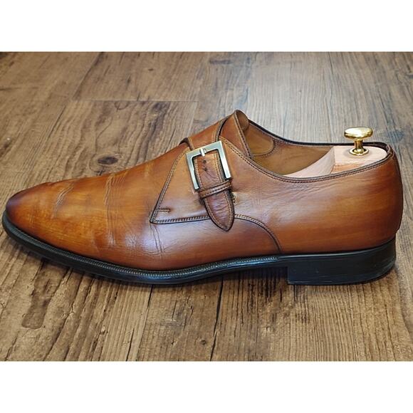 Magnanni Men’s Monk Strap 13M Tan Brown Burnished Leather Dress Shoes main image 9